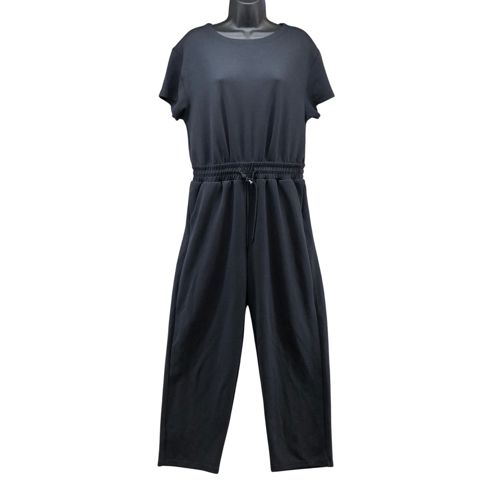 Zella Jumpsuit Womens Medium M Black Short Sleeve Drawstring Pockets